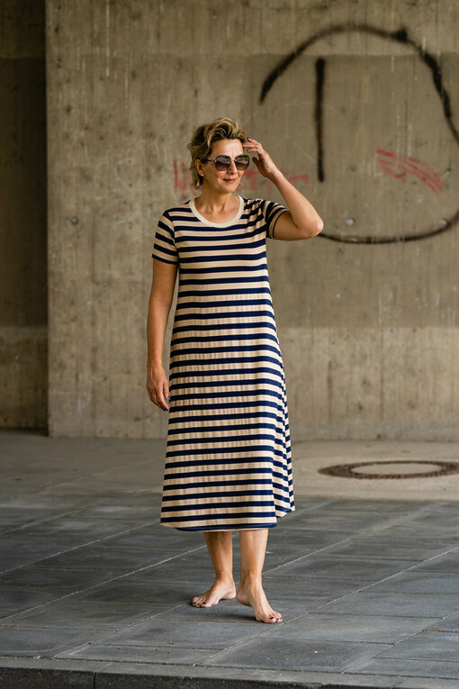 Lockeres Streifen-Kleid “MALEENA” dunkelblau/beige (GW26)