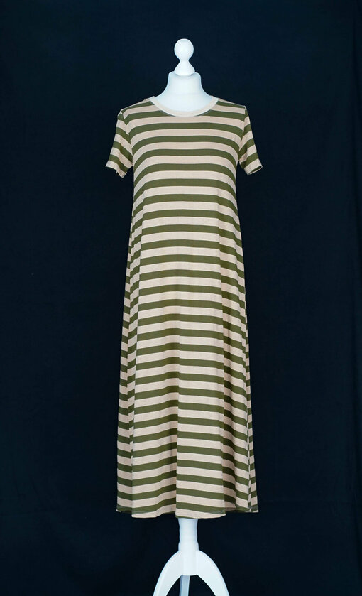 Lockeres Streifen-Kleid “MALEENA” khaki/ beige (GW26)
