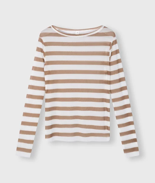 Transparentes Longsleeve "CORA" ecru/cedar brown (10D105)