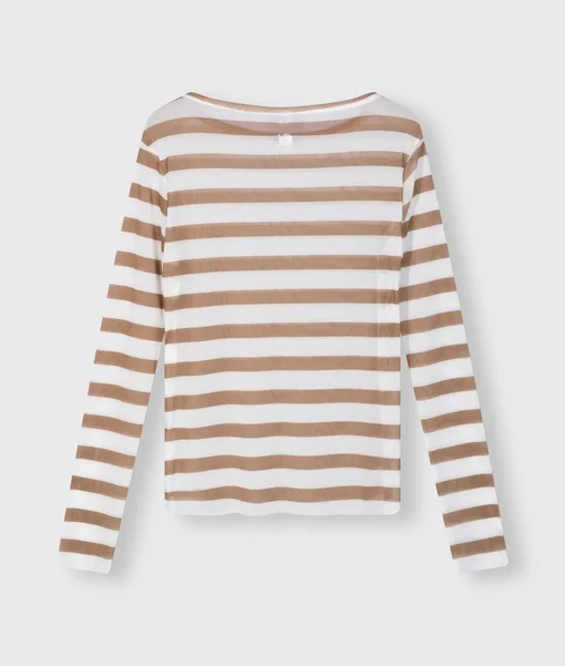 Transparentes Longsleeve "CORA" ecru/cedar brown (10D105)