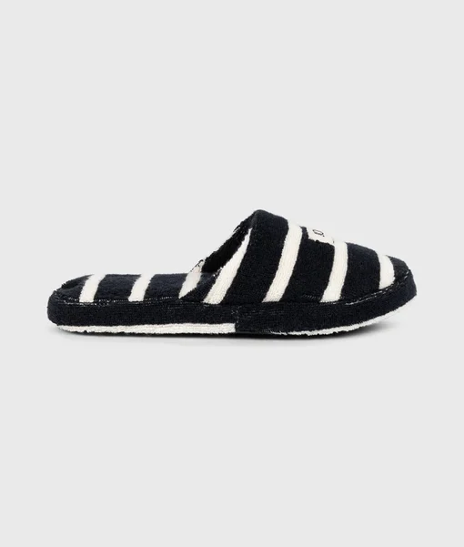 10DAYS - Slippers stripes "CAROLA" black/ecru (10D10)