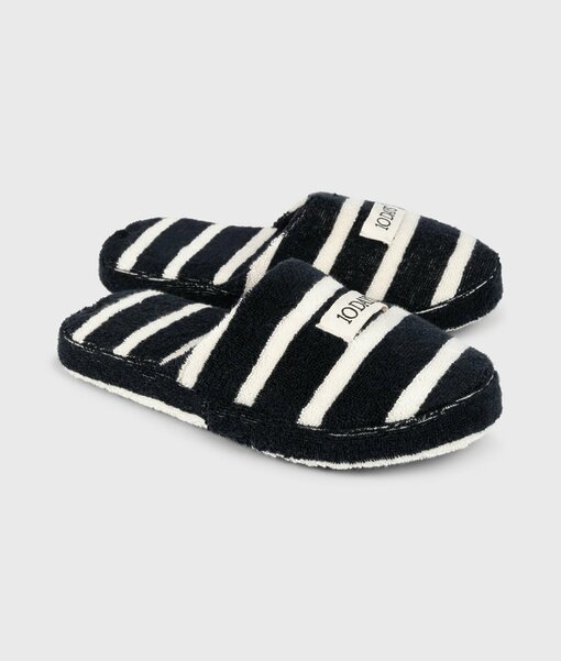 10DAYS - Slippers stripes "CAROLA" black/ecru (10D10)