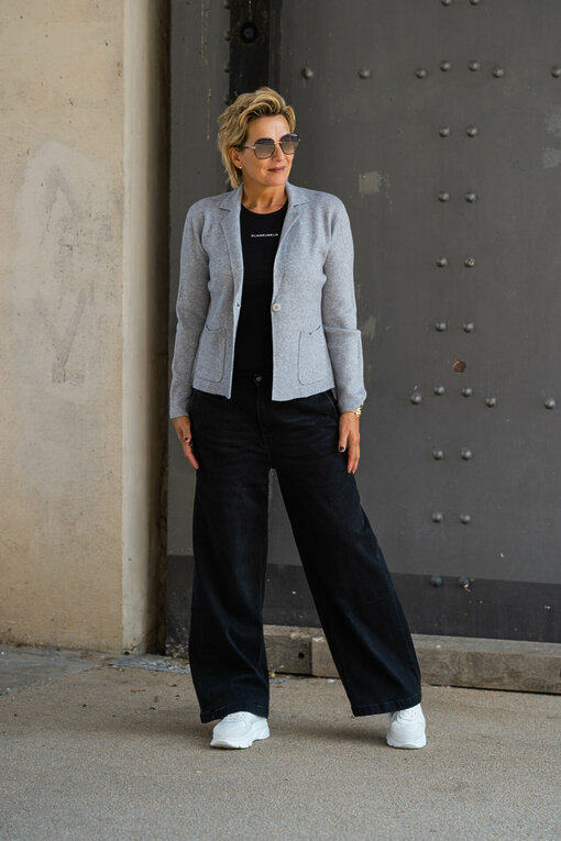 Feinstrick Blazer "TANJA" grau (GW208) / Wide Leg Jeans "YIBBI" black (H36)