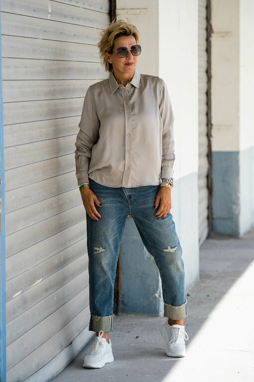 Bluse "LITTLE BUTTONS"  light taupe/solit (MSC01) / Jeans "JENNY" - ocean blue (ER90)