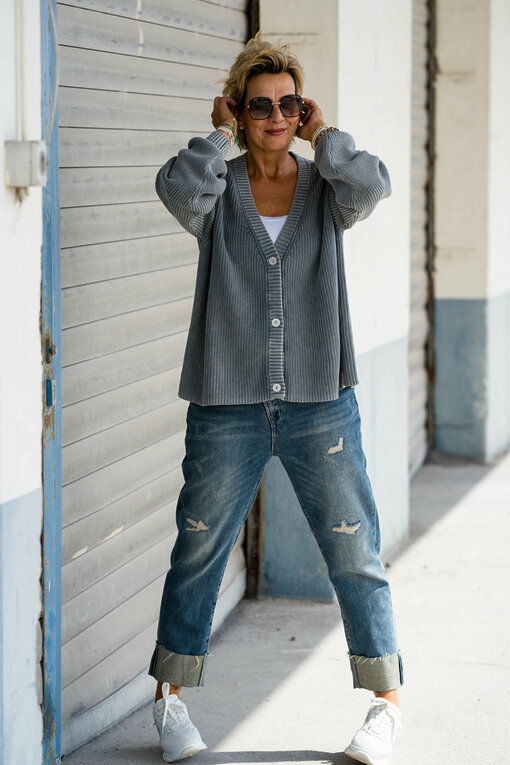 Oversized Cardigan "KRISTI" grey (CC06) / Jeans "JENNY" - ocean blue (ER90)