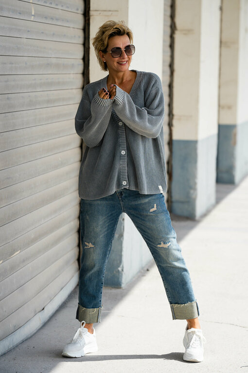 Oversized Cardigan "KRISTI" grey (CC06) / Jeans "JENNY" - ocean blue (ER90)