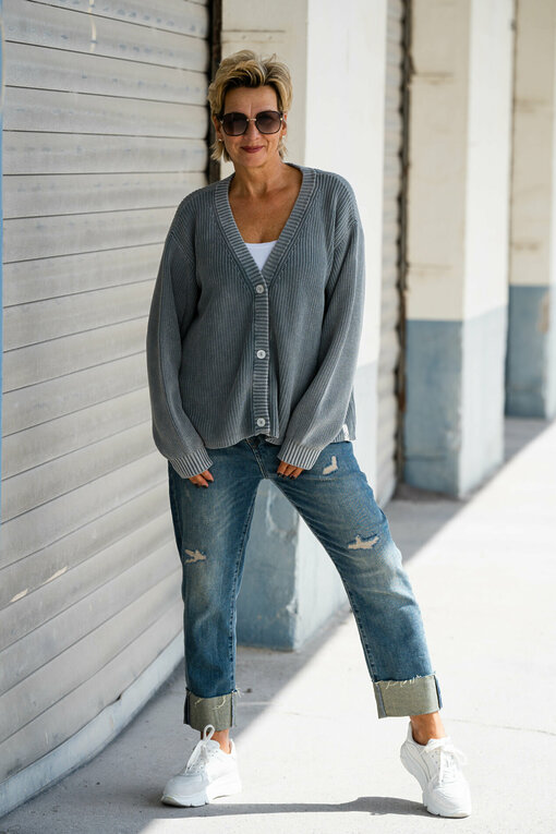 Oversized Cardigan "KRISTI" grey (CC06) / Jeans "JENNY" - ocean blue (ER90)