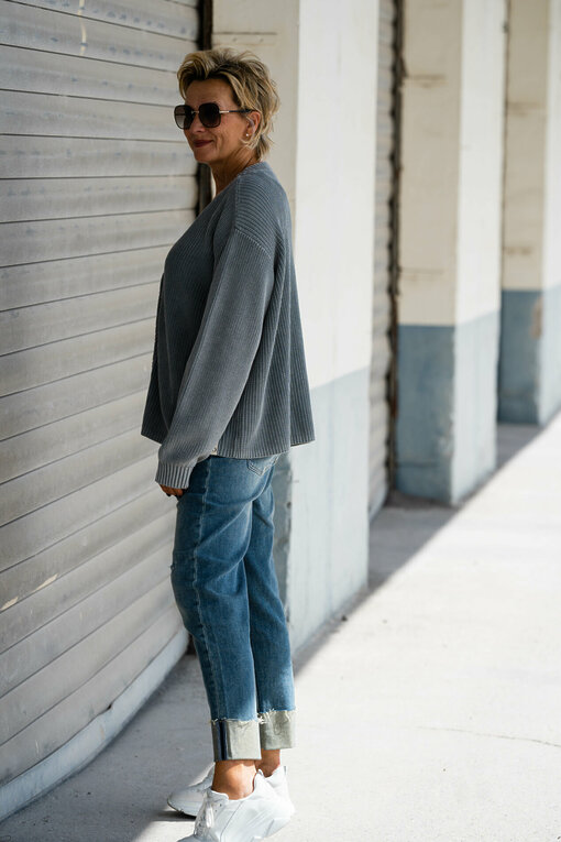 Oversized Cardigan "KRISTI" grey (CC06) / Jeans "JENNY" - ocean blue (ER90)