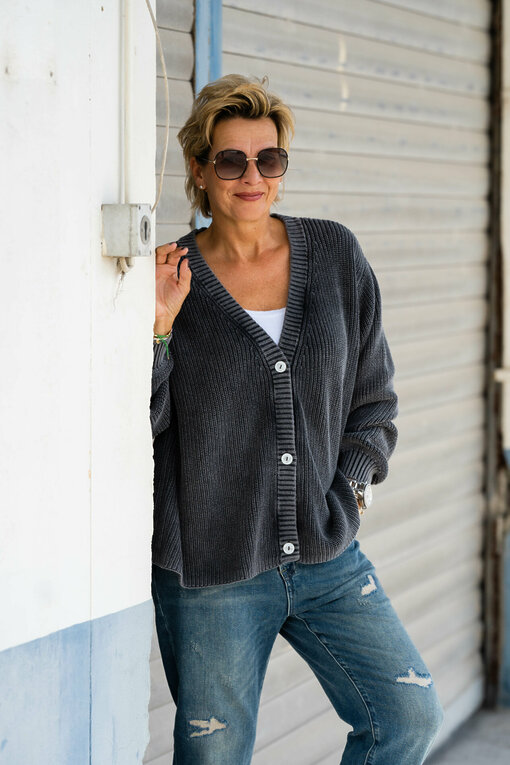 Oversized Cardigan "KRISTI" black (CC06)/ Jeans "JENNY" - ocean blue (ER90)