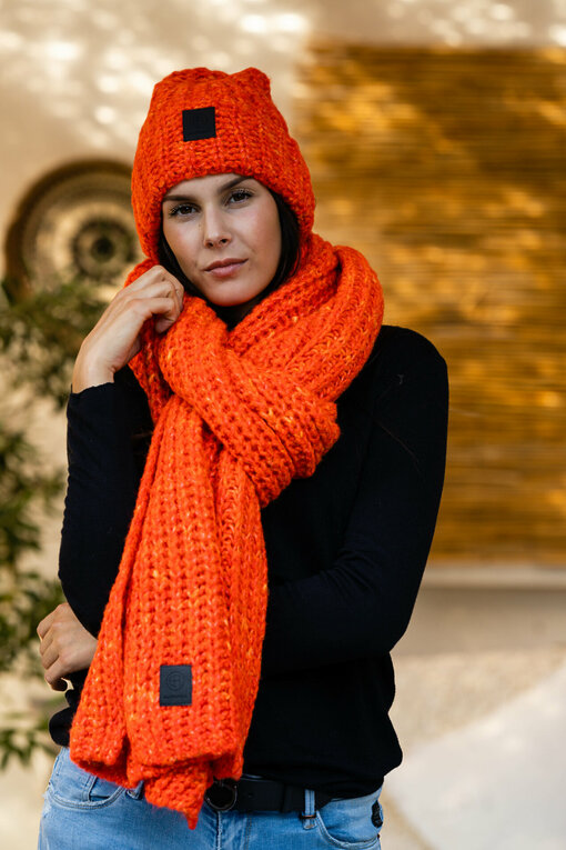 Strickmütze "JANKA" true orange (ER83)/ Strickschal "YOUNA" true orange (ER81)