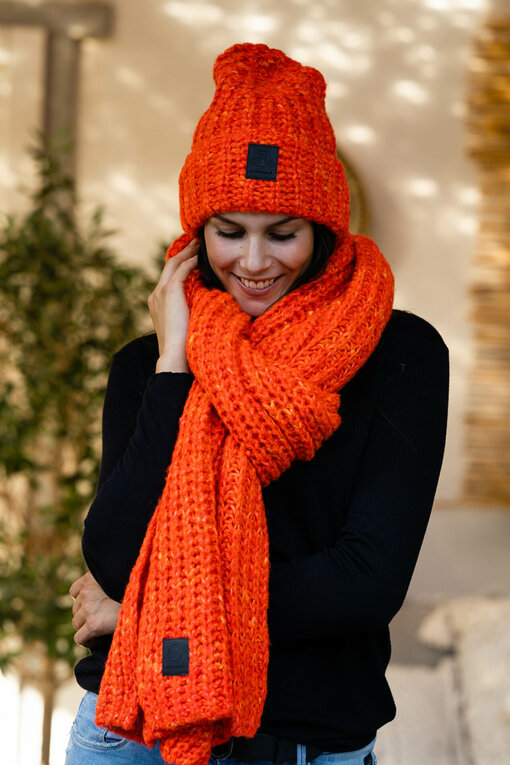 Strickmütze "JANKA" true orange (ER83)/ Strickschal "YOUNA" true orange (ER81)