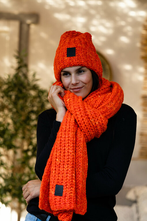 Strickmütze "JANKA" true orange (ER83)/ Strickschal "YOUNA" true orange (ER81)