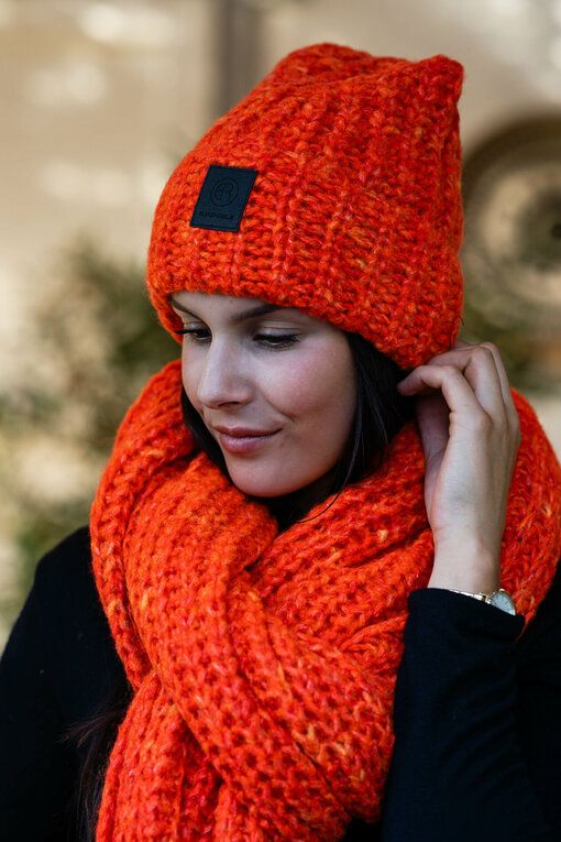 Strickmütze "JANKA" true orange (ER83)/ Strickschal "YOUNA" true orange (ER81)