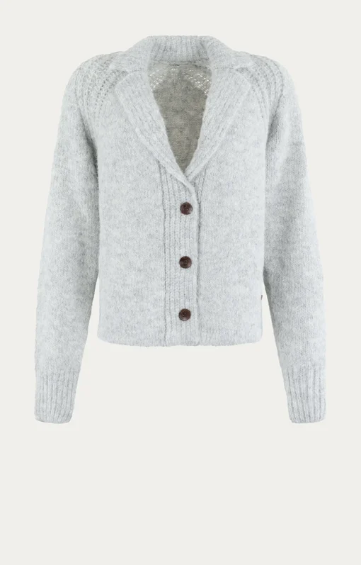 MSϽW - hochwertige Strickjacke "HAPPINESS" light grey melange solid(MSC20)