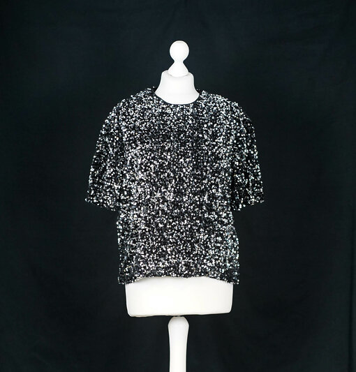 Glamouröses Pailletten Shirt "ENJA" silver/black (WB08)