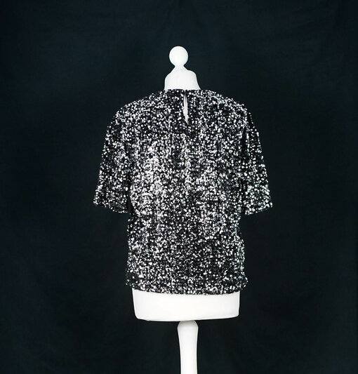 Glamouröses Pailletten Shirt "ENJA" silver/black (WB08)