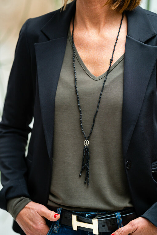 Necklace "PEACE TASSEL" silver/black (IC34)