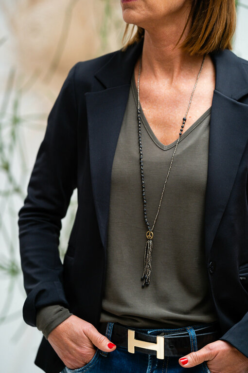 Necklace "PEACE TASSEL" gold/grey (IC34)