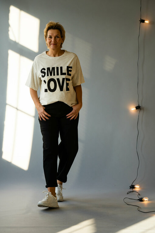 Statement Shirt  "SALLY" SMILE & LOVE soft white melee (10D55)