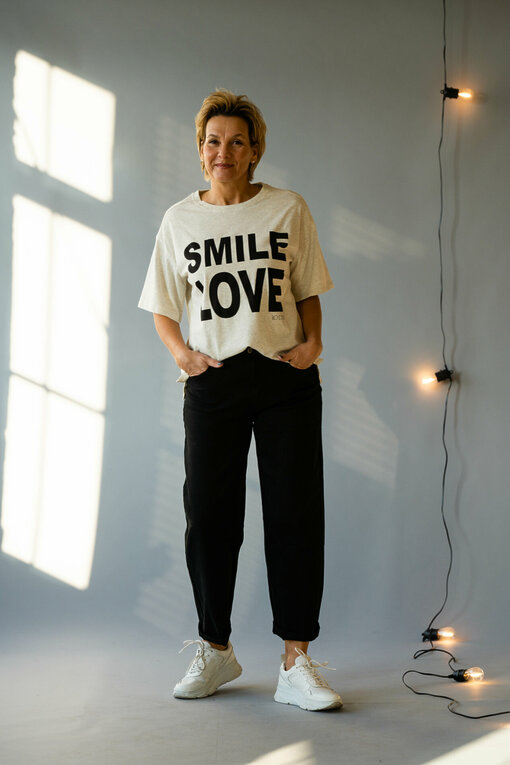 Statement Shirt  "SALLY" SMILE & LOVE soft white melee (10D55)