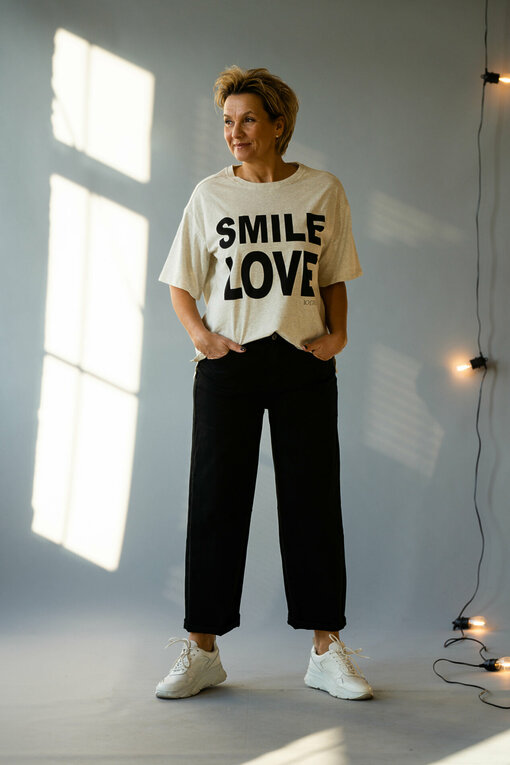 Statement Shirt  "SALLY" SMILE & LOVE soft white melee (10D55)